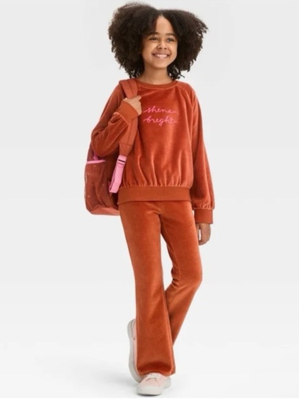 Cat & Jack Shine Bright Velour Sweatshirt Chestnut Girls XL 14